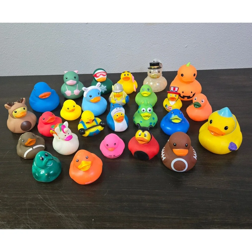 Lot of 25 Assorted Rubber Ducks Novelty Holiday Animals Jeep Ducking Collection